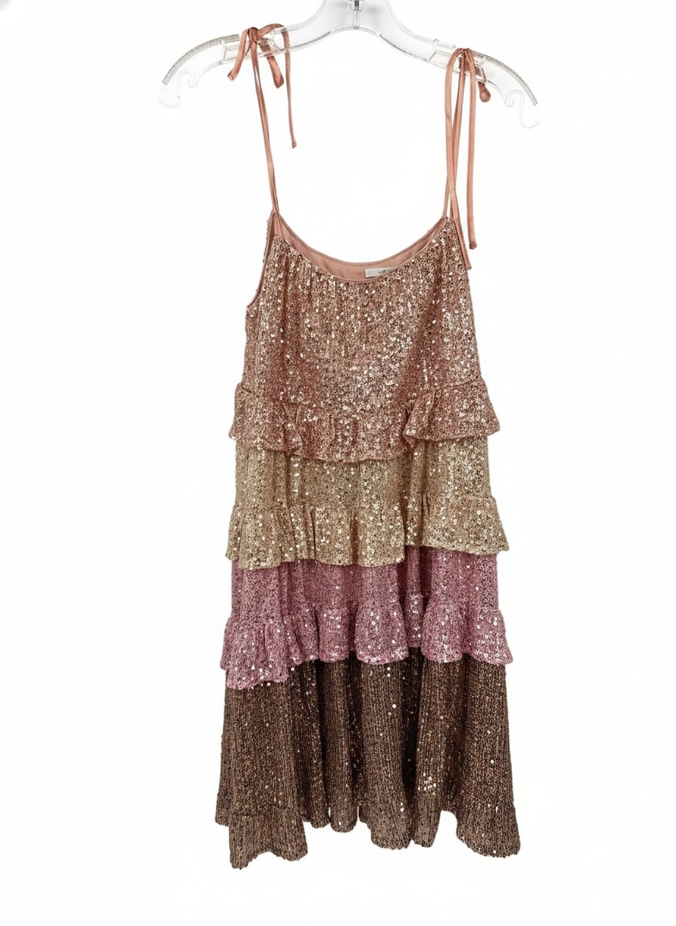 Area Stars Gold Pink Sequin Tiered Dress | Women’s S Regular